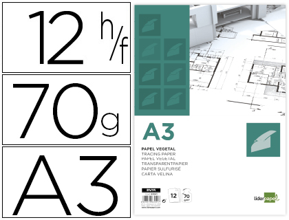 12h papel dibujo Liderpapel A3 70g/m² vegetal